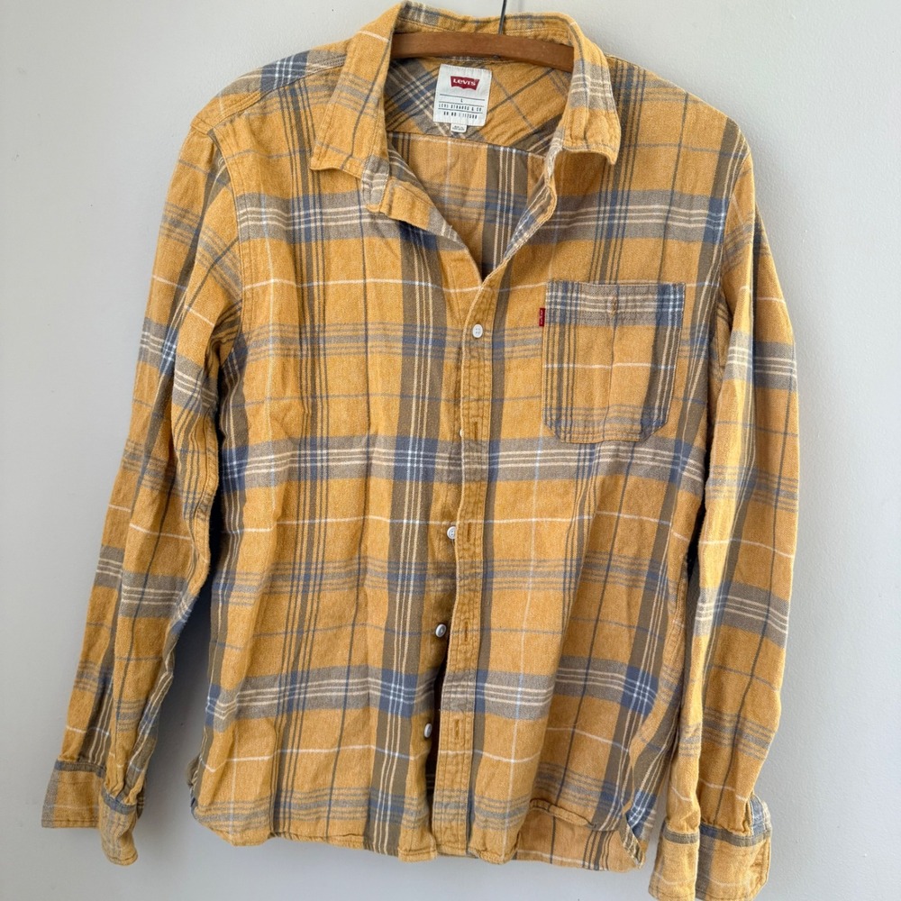 Levi Strauss & Co  Plaid Long Sleeve Button Up Shirt Yellow Blue Size L